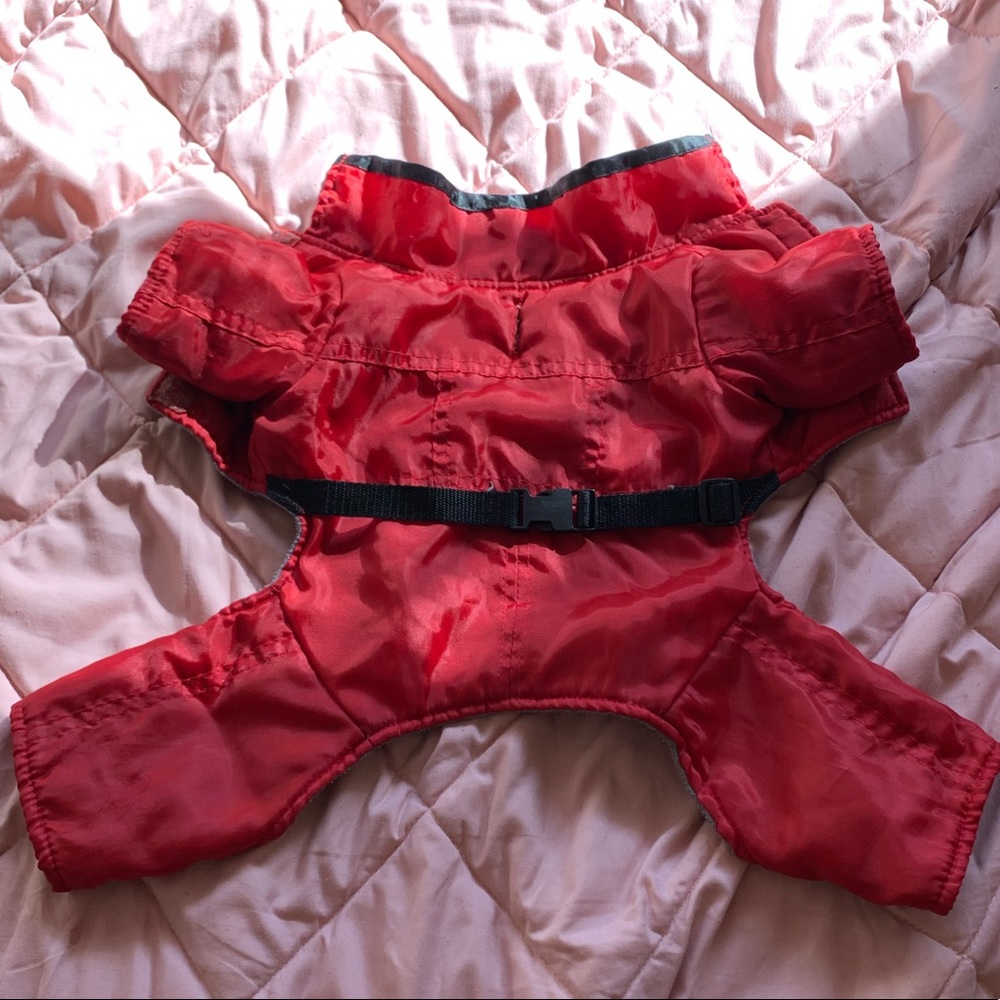 ❤️Dog parka red/gray puffer jacket- small